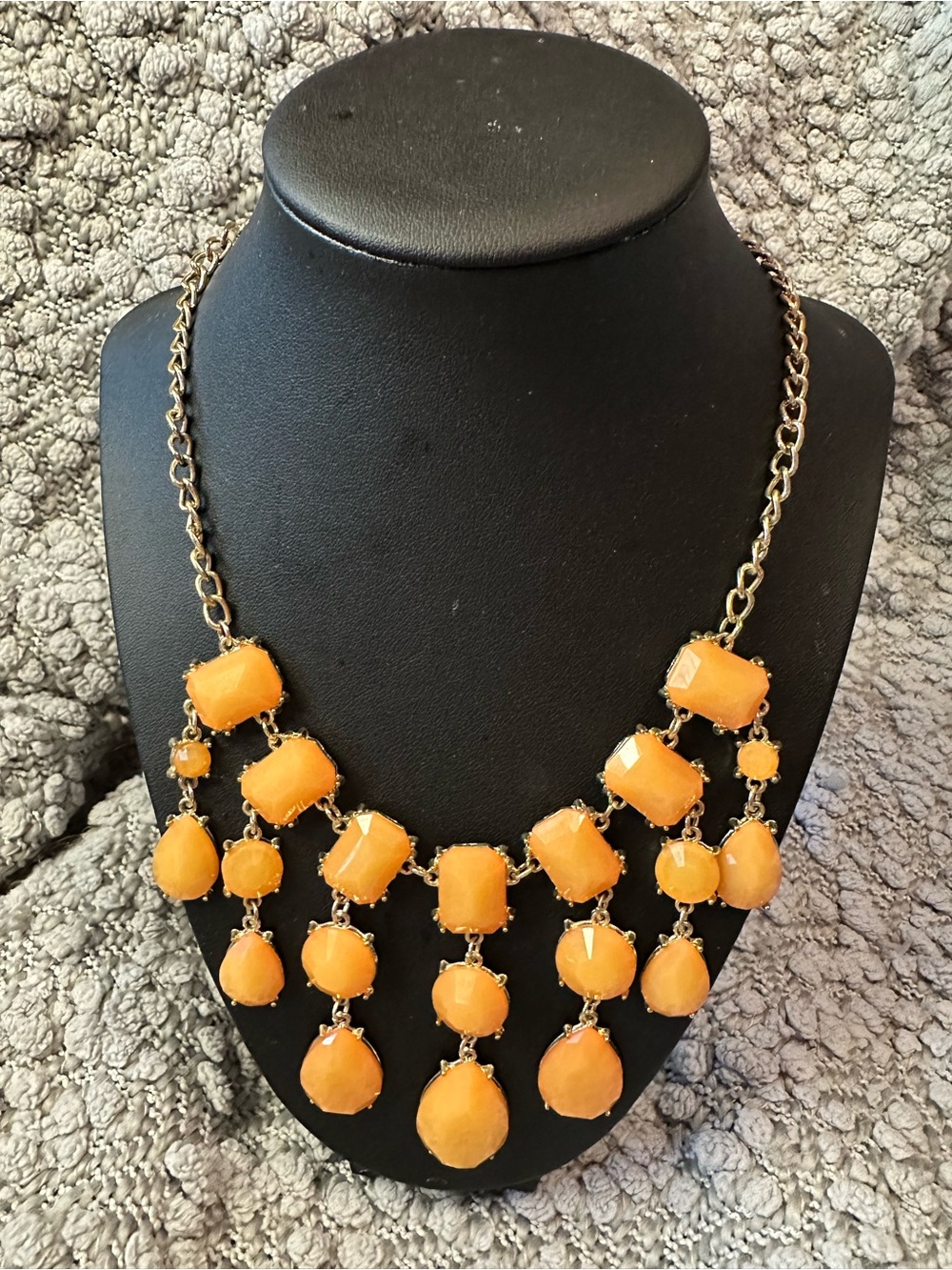 Orange and Gold Statement Necklace Classic Square Gems Summer Beachy Adjustable